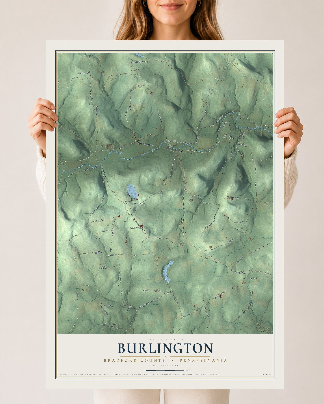 Map of Burlington, Bradford County, Pennsylvania, 24 x 36 inch unframed archival matte print