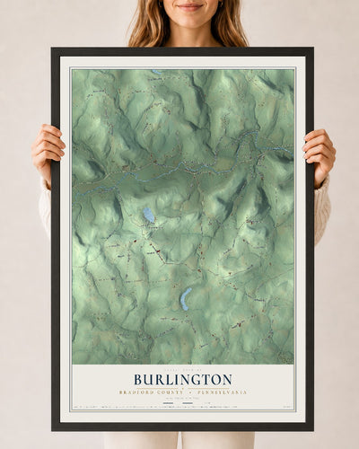 Map of Burlington, Bradford County, Pennsylvania, 24 x 36 inch print in a black wood frame