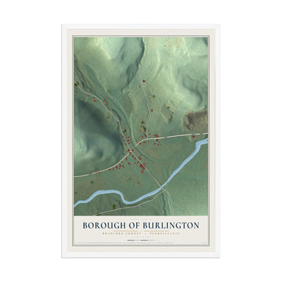 Map of the Borough of Burlington, Bradford County, Pennsylvania, 12 x 18 inch print in a white wood frame