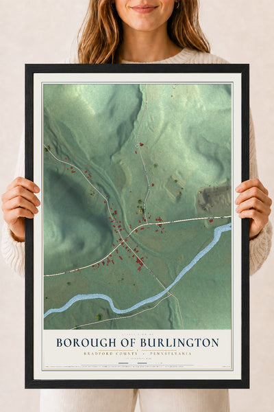 Map of the Borough of Burlington, Bradford County, Pennsylvania, 18 x 24 inch print in a black wood frame