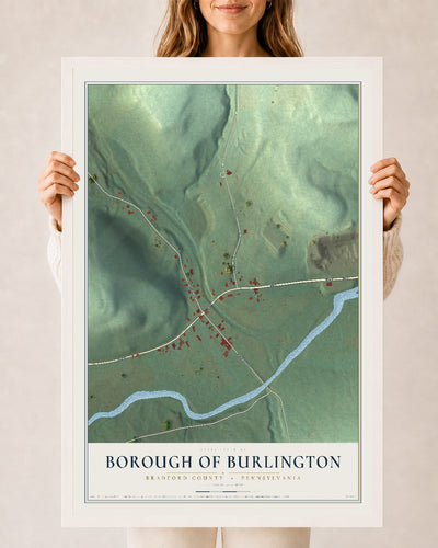 Map of the Borough of Burlington, Bradford County, Pennsylvania, 24 x 36 inch print in a white wood frame