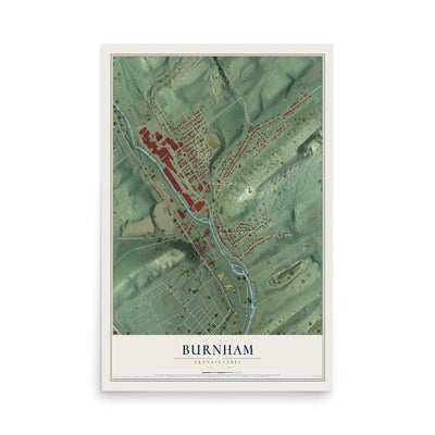Map of Burnham, Pennsylvania, 12 x 18 inch unframed archival matte print