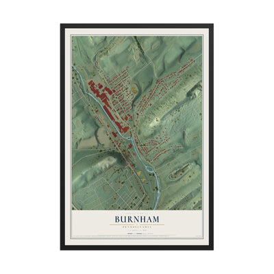 Map of Burnham, Pennsylvania, 12 x 18 inch print in a black wood frame