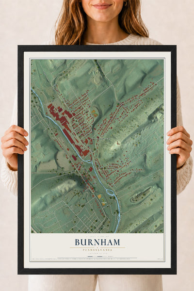 Map of Burnham, Pennsylvania, 18 x 24 inch print in a black wood frame