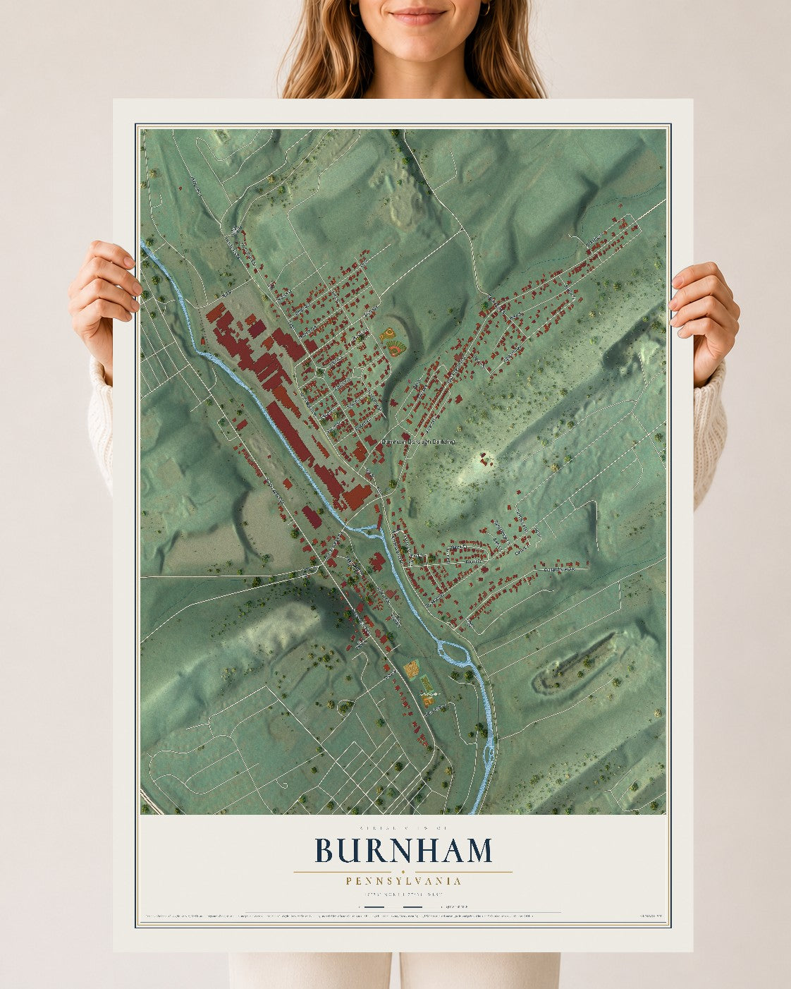 Map of Burnham, Pennsylvania, 24 x 36 inch unframed archival matte print