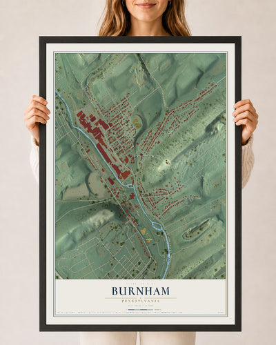 Map of Burnham, Pennsylvania, 24 x 36 inch print in a black wood frame