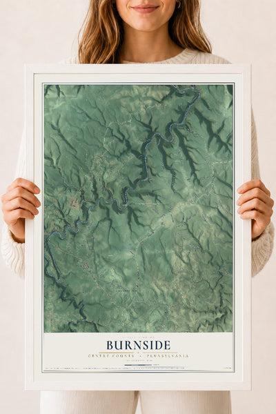 Map of Burnside, Centre County, Pennsylvania, 18 x 24 inch print in a white wood frame