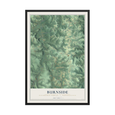 Map of Burnside, Clearfield County, Pennsylvania, 12 x 18 inch print in a black wood frame