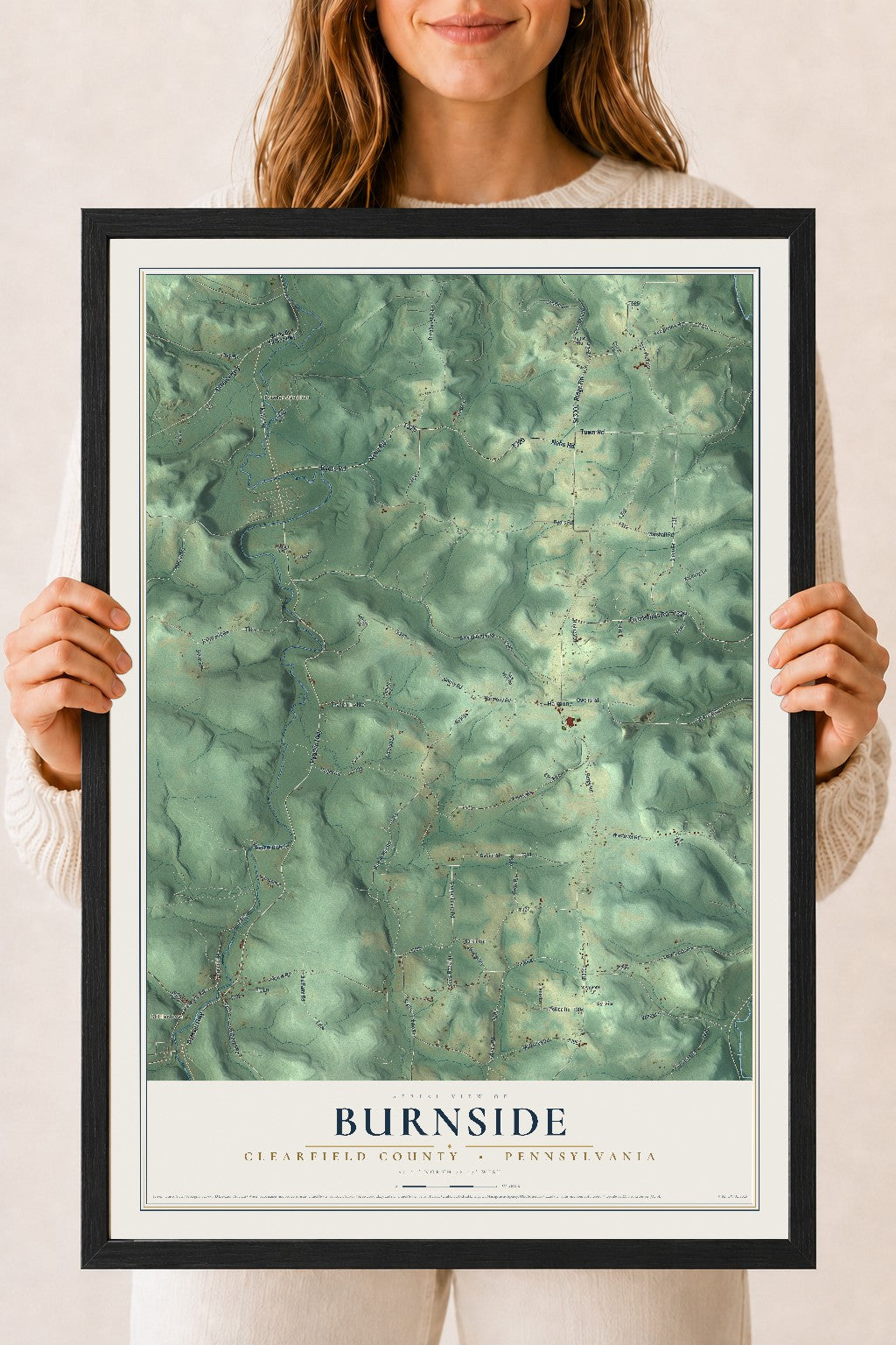 Map of Burnside, Clearfield County, Pennsylvania, 18 x 24 inch print in a black wood frame