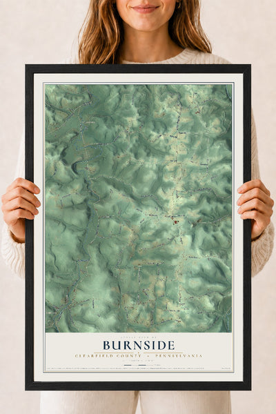 Map of Burnside, Clearfield County, Pennsylvania, 18 x 24 inch print in a black wood frame