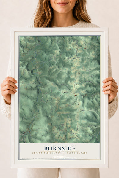 Map of Burnside, Clearfield County, Pennsylvania, 18 x 24 inch print in a white wood frame