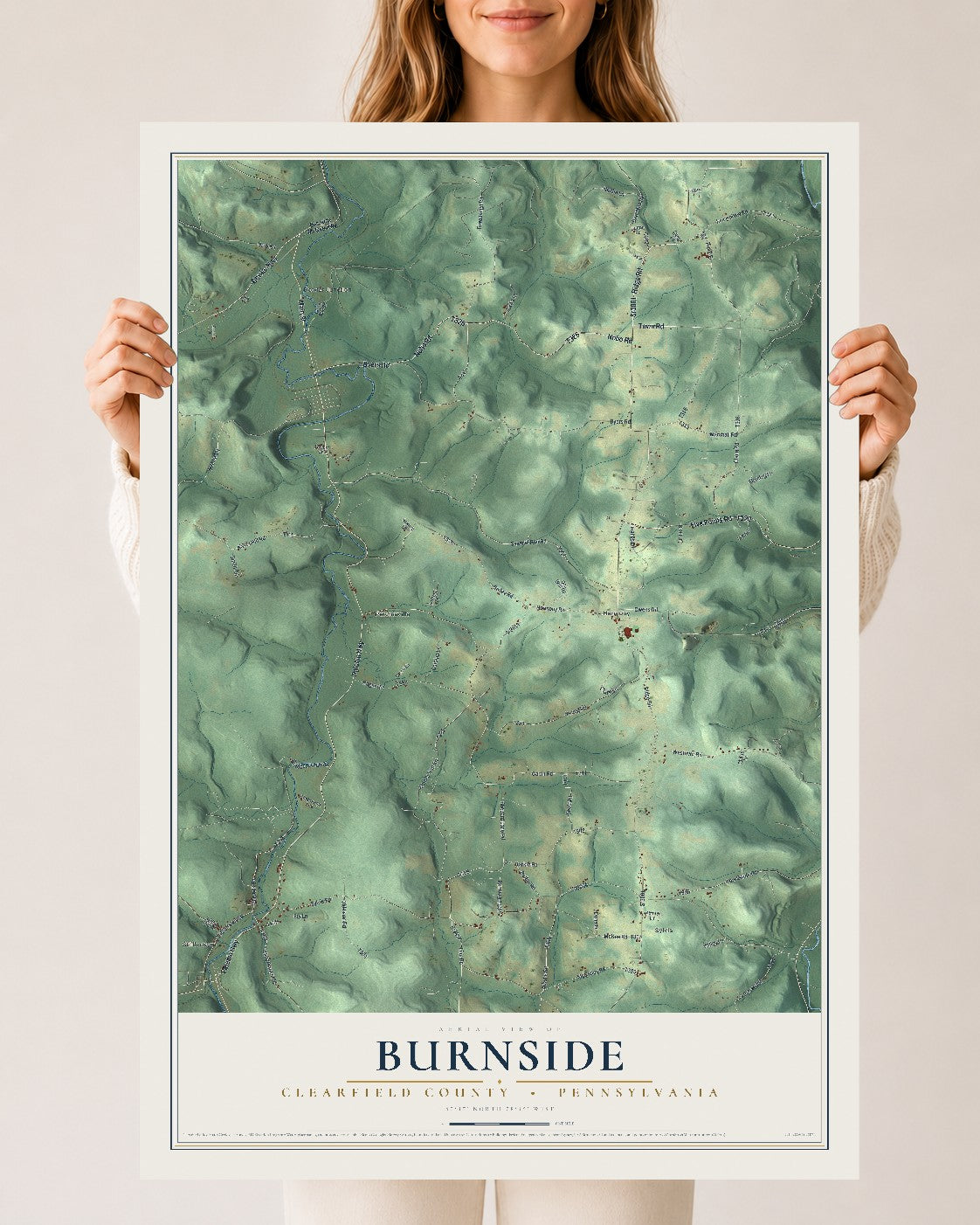 Map of Burnside, Clearfield County, Pennsylvania, 24 x 36 inch unframed archival matte print