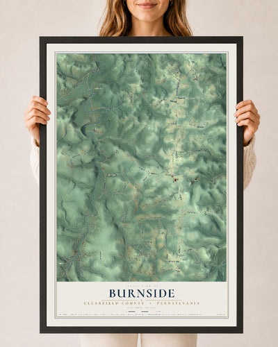 Map of Burnside, Clearfield County, Pennsylvania, 24 x 36 inch print in a black wood frame