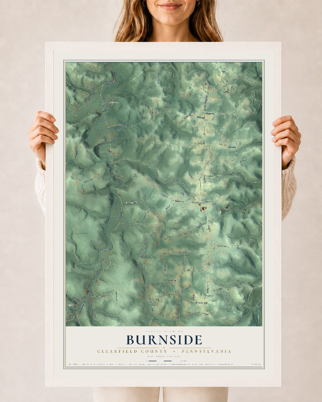 Map of Burnside, Clearfield County, Pennsylvania, 24 x 36 inch print in a white wood frame