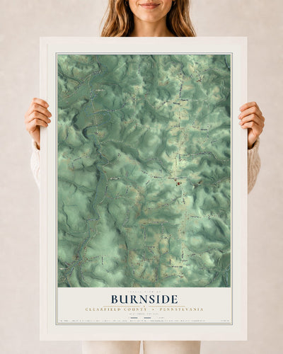 Map of Burnside, Clearfield County, Pennsylvania, 24 x 36 inch print in a white wood frame