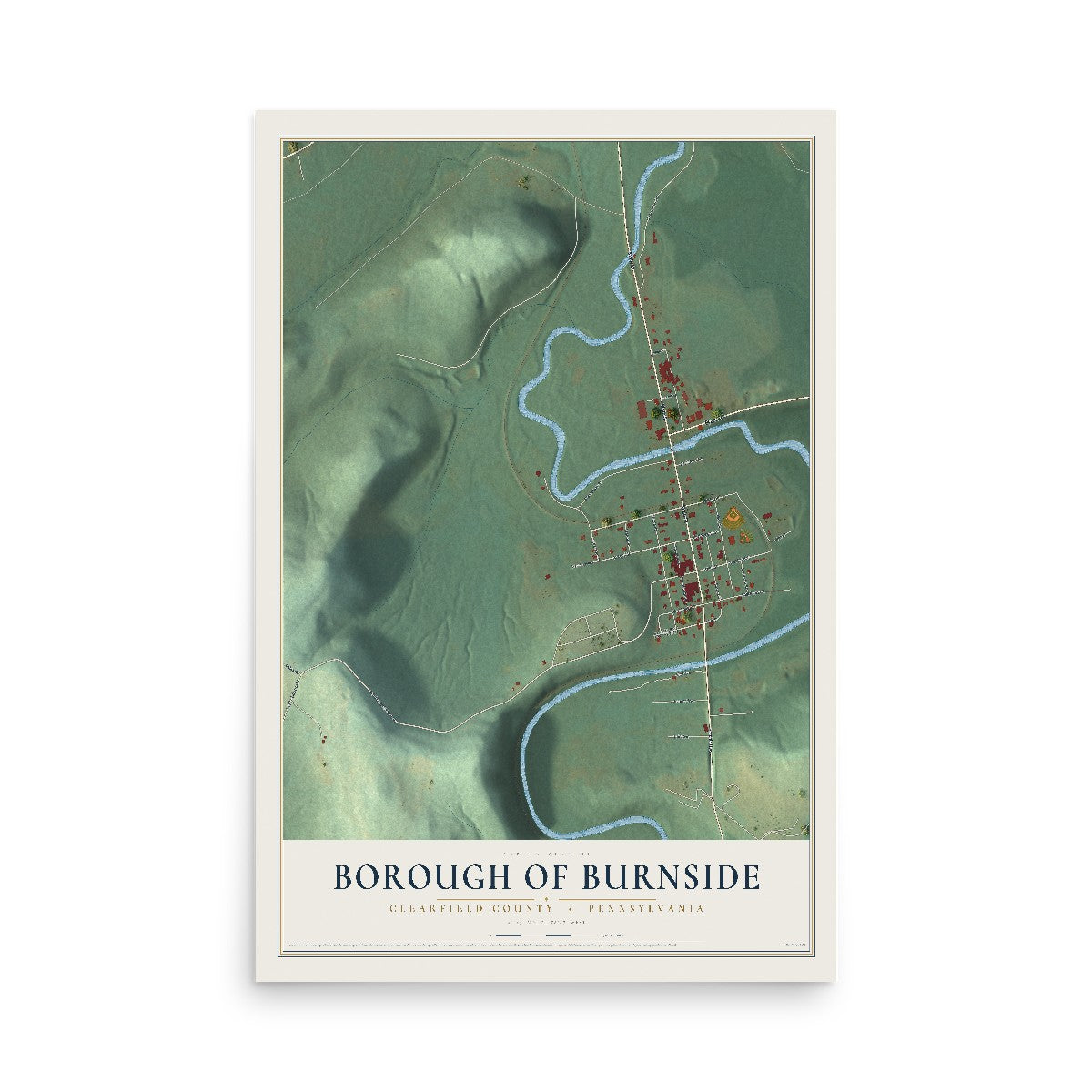Map of the Borough of Burnside, Clearfield County, Pennsylvania, 12 x 18 inch unframed archival matte print