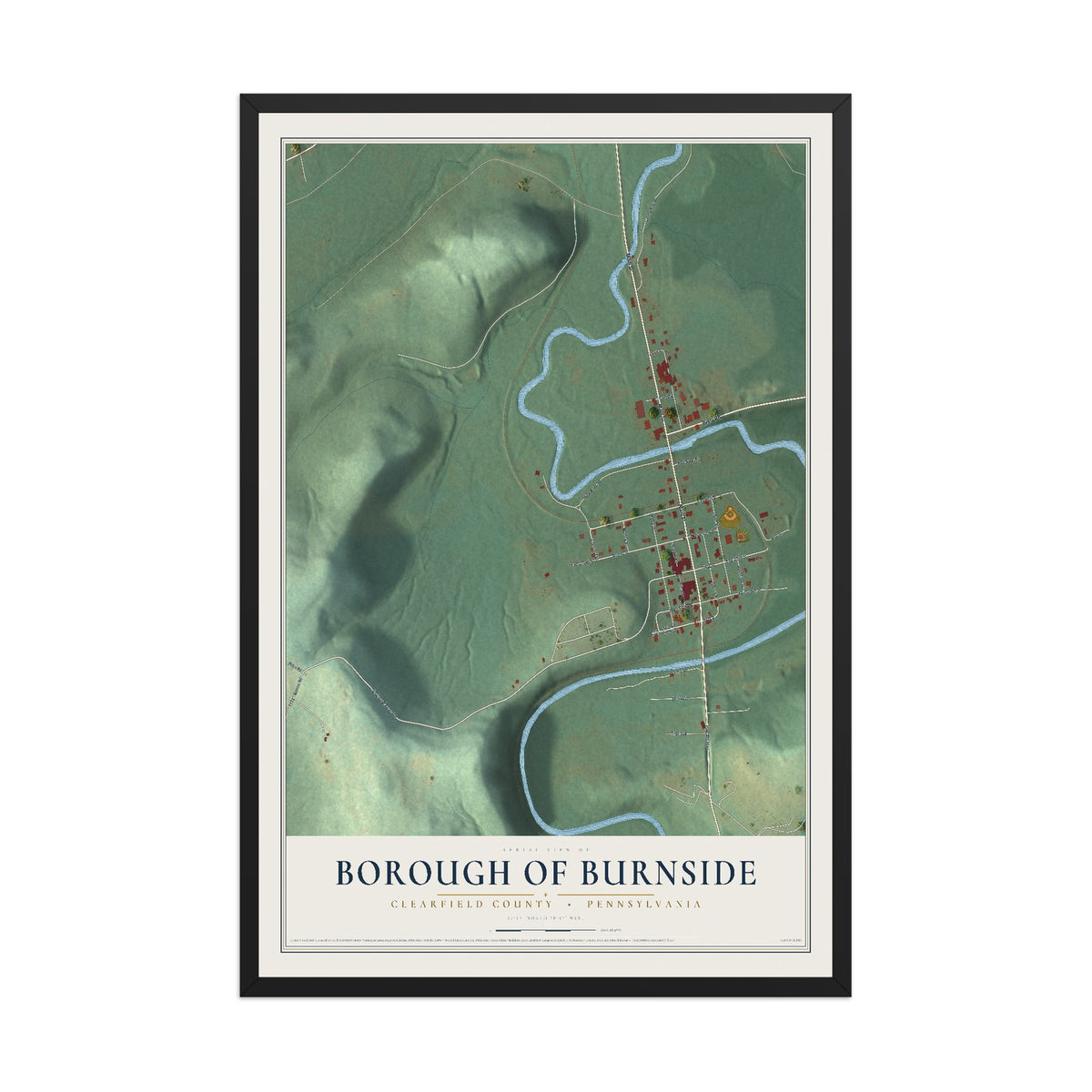Map of the Borough of Burnside, Clearfield County, Pennsylvania, 12 x 18 inch print in a black wood frame