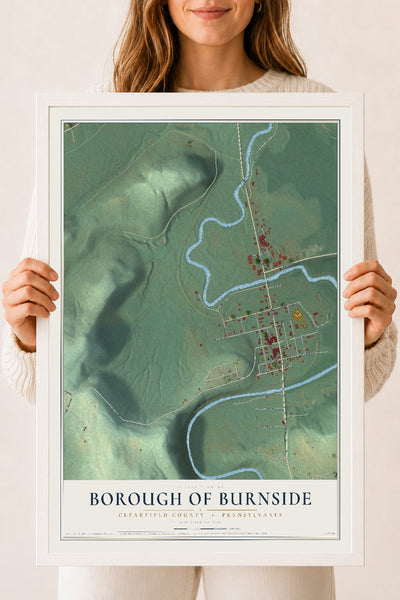 Map of the Borough of Burnside, Clearfield County, Pennsylvania, 18 x 24 inch print in a white wood frame