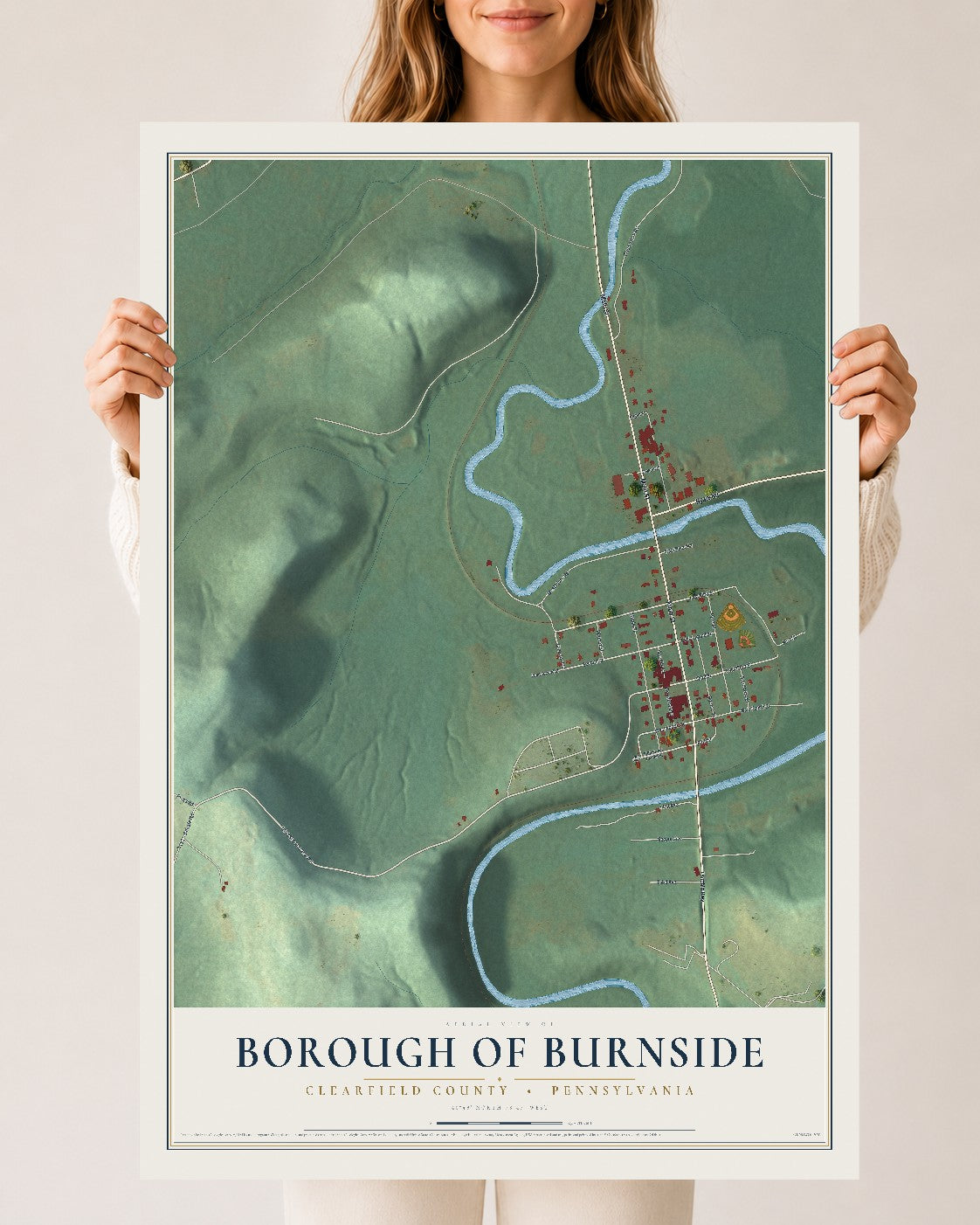 Map of the Borough of Burnside, Clearfield County, Pennsylvania, 24 x 36 inch unframed archival matte print