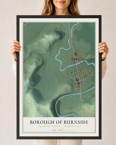 Map of the Borough of Burnside, Clearfield County, Pennsylvania, 24 x 36 inch print in a black wood frame