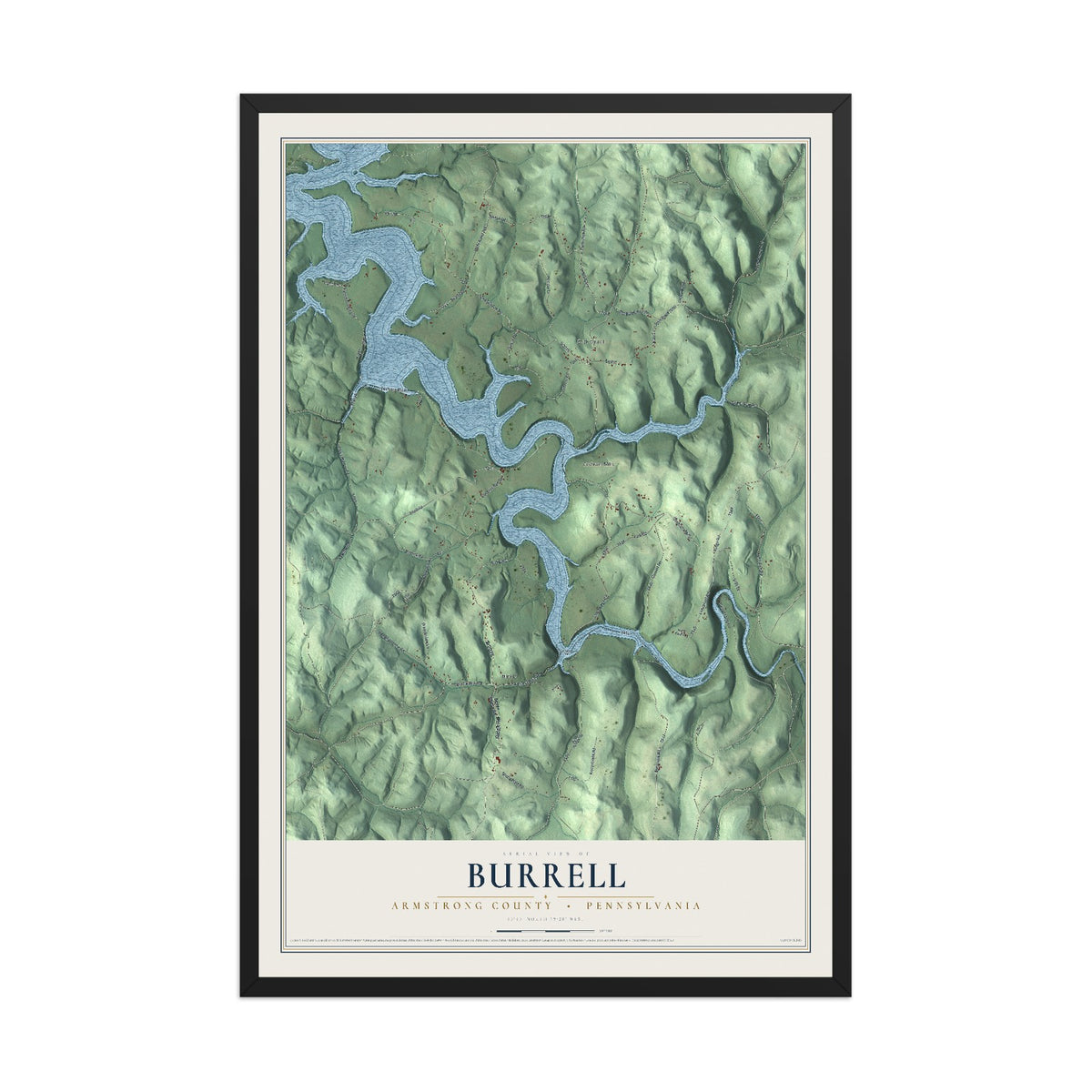 Map of Burrell, Armstrong County, Pennsylvania, 12 x 18 inch print in a black wood frame