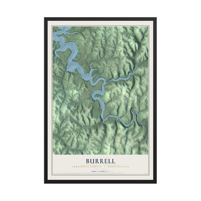 Map of Burrell, Armstrong County, Pennsylvania, 12 x 18 inch print in a black wood frame