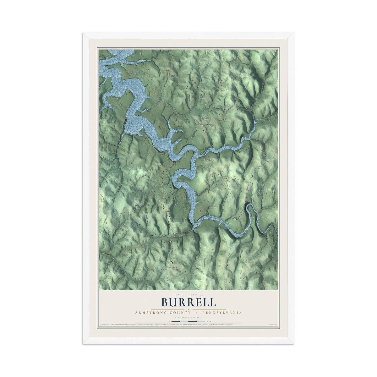 Map of Burrell, Armstrong County, Pennsylvania, 12 x 18 inch print in a white wood frame