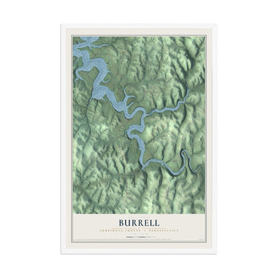 Map of Burrell, Armstrong County, Pennsylvania, 12 x 18 inch print in a white wood frame