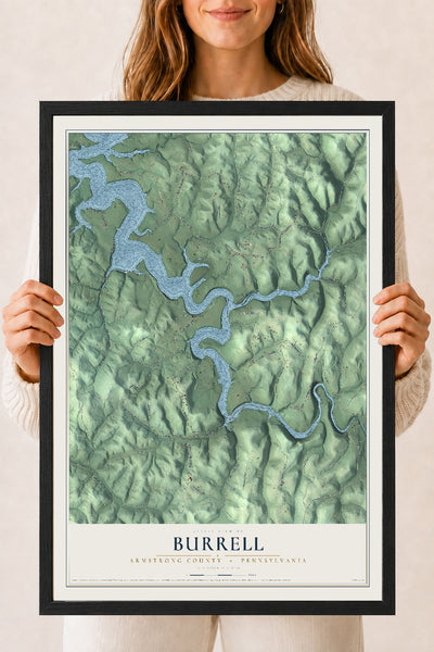 Map of Burrell, Armstrong County, Pennsylvania, 18 x 24 inch print in a black wood frame