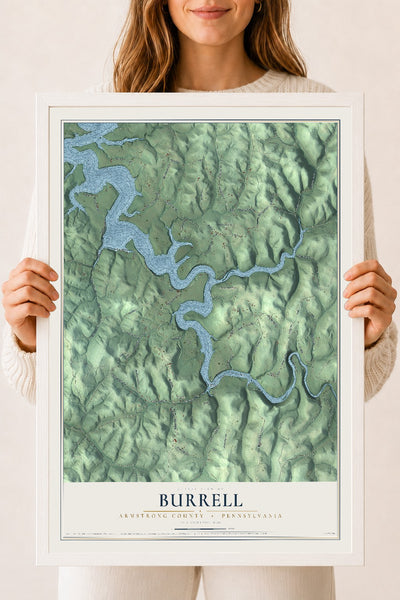 Map of Burrell, Armstrong County, Pennsylvania, 18 x 24 inch print in a white wood frame