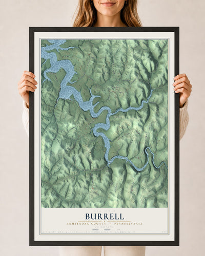 Map of Burrell, Armstrong County, Pennsylvania, 24 x 36 inch print in a black wood frame