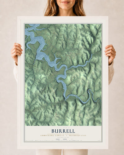 Map of Burrell, Armstrong County, Pennsylvania, 24 x 36 inch print in a white wood frame