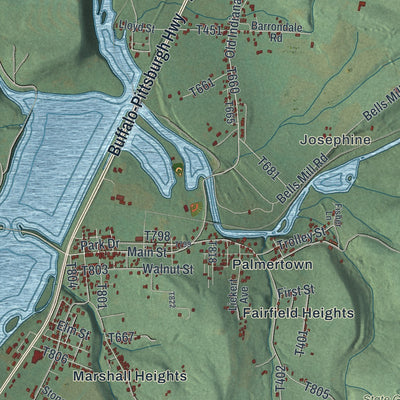 Second close-up of the map of Burrell, Indiana County, Pennsylvania print showing more streets and buildings