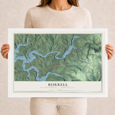 Map of Burrell, Indiana County, Pennsylvania, 12 x 18 inch print in a white wood frame