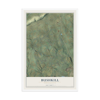 Map of Bushkill, Pennsylvania, 12 x 18 inch print in a white wood frame