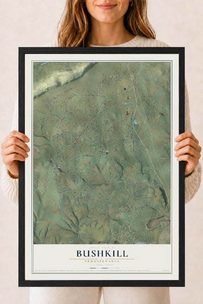 Map of Bushkill, Pennsylvania, 18 x 24 inch print in a black wood frame