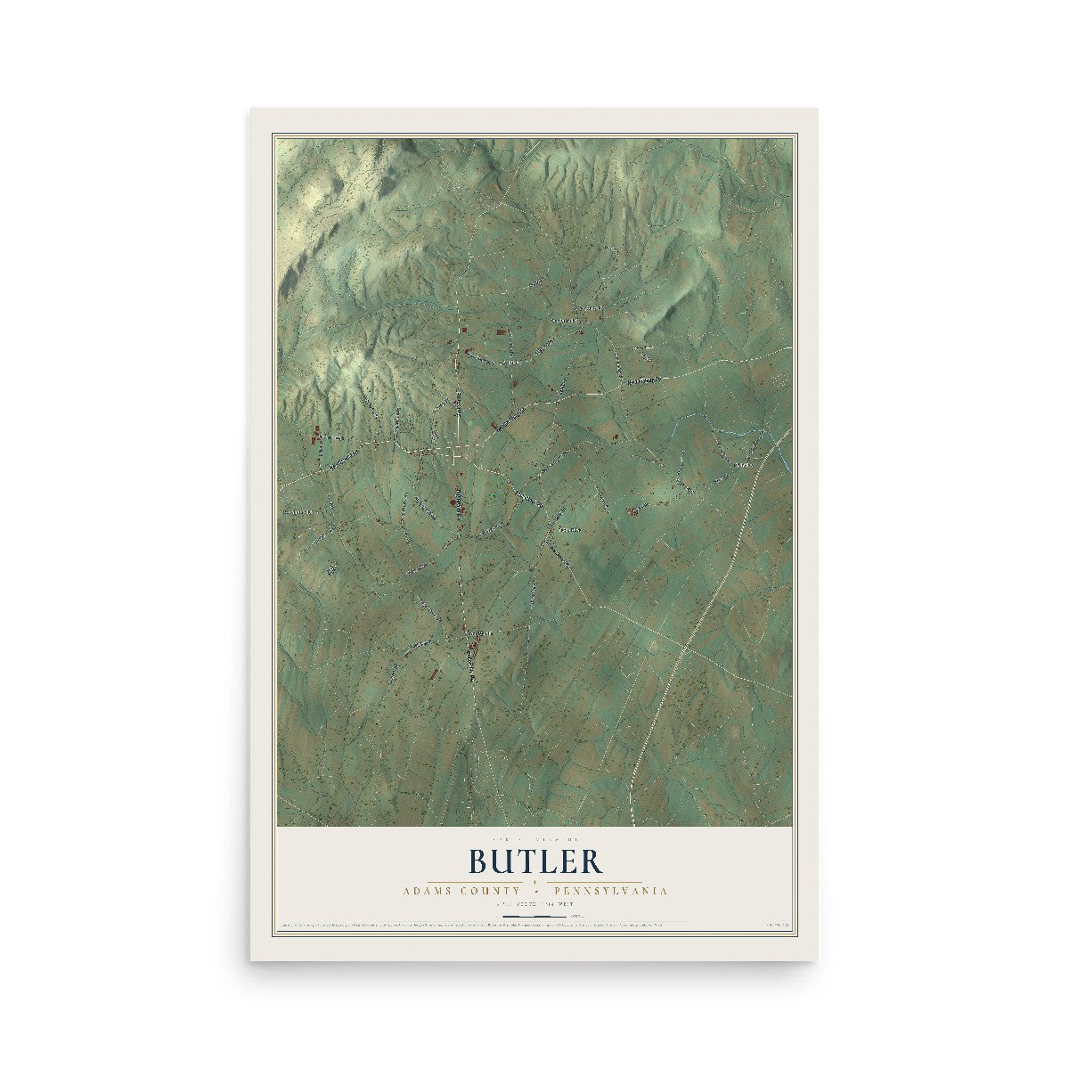 Map of Butler, Adams County, Pennsylvania, 12 x 18 inch unframed archival matte print