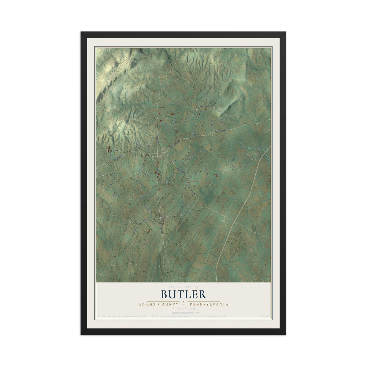 Map of Butler, Adams County, Pennsylvania, 12 x 18 inch print in a black wood frame