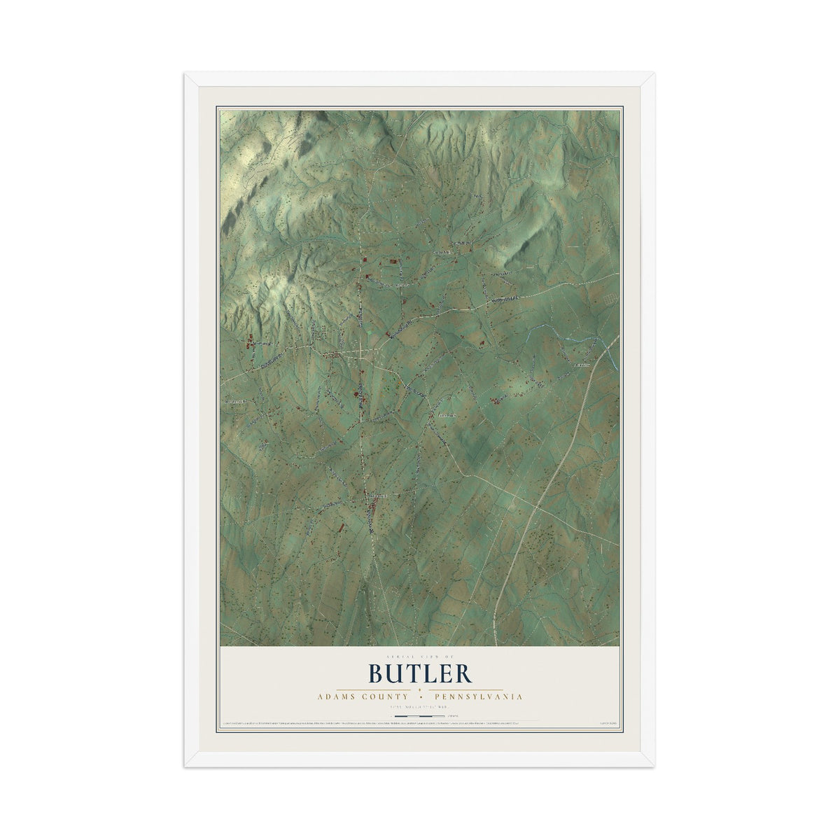 Map of Butler, Adams County, Pennsylvania, 12 x 18 inch print in a white wood frame