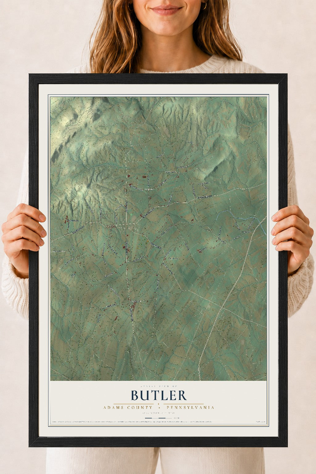 Map of Butler, Adams County, Pennsylvania, 18 x 24 inch print in a black wood frame