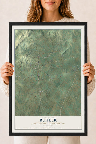 Map of Butler, Adams County, Pennsylvania, 18 x 24 inch print in a black wood frame