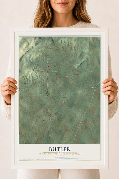 Map of Butler, Adams County, Pennsylvania, 18 x 24 inch print in a white wood frame