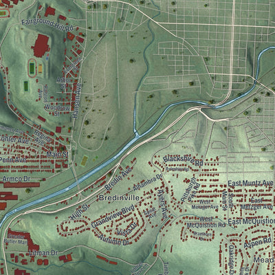 Second close-up of the map of Butler, Butler County, Pennsylvania print showing more streets and buildings
