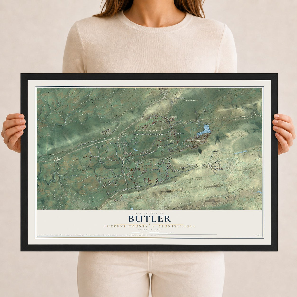 Map of Butler, Luzerne County, Pennsylvania, 12 x 18 inch print in a black wood frame