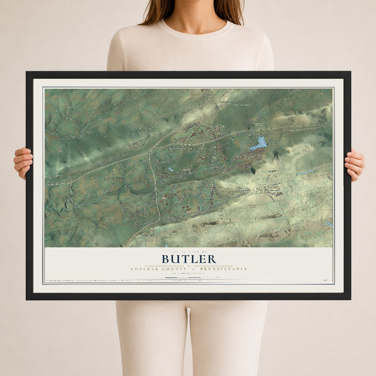 Map of Butler, Luzerne County, Pennsylvania, 24 x 36 inch print in a black wood frame