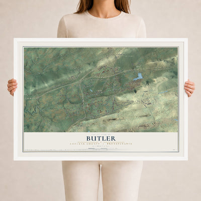 Map of Butler, Luzerne County, Pennsylvania, 24 x 36 inch print in a white wood frame