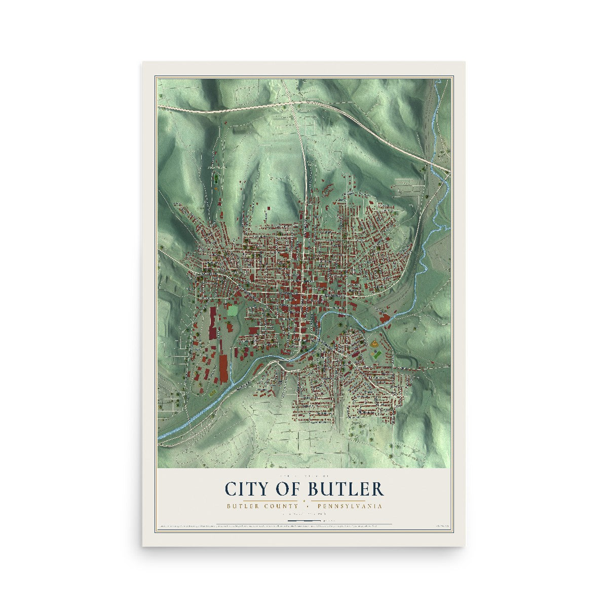 Map of the City of Butler, Butler County, Pennsylvania, 12 x 18 inch unframed archival matte print
