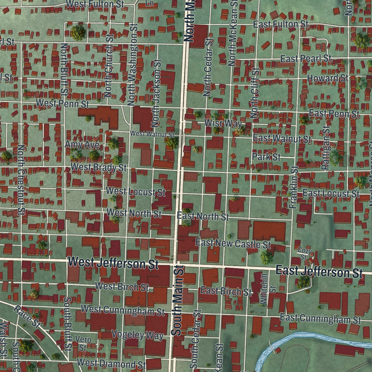 Close-up of the map of the City of Butler, Butler County, Pennsylvania print showing street and building detail