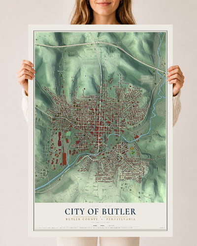 Map of the City of Butler, Butler County, Pennsylvania, 24 x 36 inch unframed archival matte print