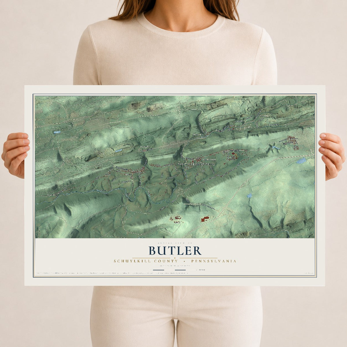 Map of Butler, Schuylkill County, Pennsylvania, 12 x 18 inch unframed archival matte print